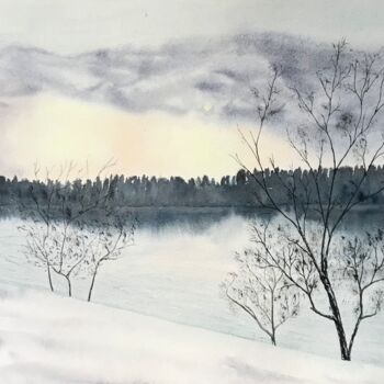 Malerei mit dem Titel "Winter landscape" von Tetiana Kovalova, Original-Kunstwerk, Aquarell