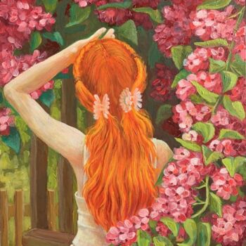 Painting titled "Redheaded girl" by Tetiana Kovtun, Original Artwork, Acrylic Mounted on Wood Stretcher frame