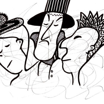 Zeichnungen mit dem Titel "Three personas" von Tetiana Kramarenko, Original-Kunstwerk, Marker