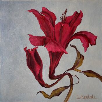 Картина под названием "Карминовый цветок" - Tetiana Lukianchenko, Подлинное произведение искусства, Акрил