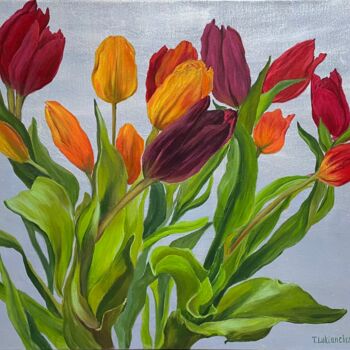 Painting titled "Tulip garden" by Tetiana Lukianchenko, Original Artwork, Acrylic