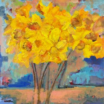 Картина под названием "Yellow flowers" - Tetiana Lukianchenko, Подлинное произведение искусства, Акрил