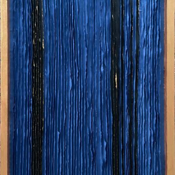 Коллажи под названием "Golden blue on panel" - Tetiana Sanzharovska, Подлинное произведение искусства, Клейкая лента