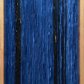 Collages getiteld "Golden blue on panel" door Tetiana Sanzharovska, Origineel Kunstwerk, Plakband