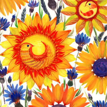 Painting titled "Sunflowers" by Tetiana Savchenko, Original Artwork, Gouache