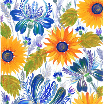 绘画 标题为“Sunflowers and corn…” 由Tetiana Savchenko, 原创艺术品, 水粉