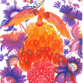 Painting titled "Phoenix" by Tetiana Savchenko, Original Artwork, Gouache