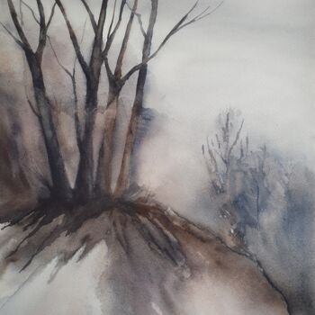 Painting titled "Misty, Forest Lands…" by Tetiana Sharanutsa, Original Artwork, Watercolor