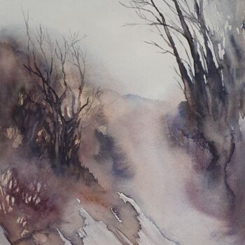 Pintura intitulada "Overcast, Landscape" por Tetiana Sharanutsa, Obras de arte originais, Aquarela
