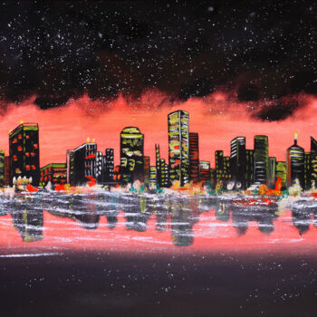 Pintura titulada "Night Coastal Citys…" por Tetiana Surshko (SurshkoArt), Obra de arte original, Oleo