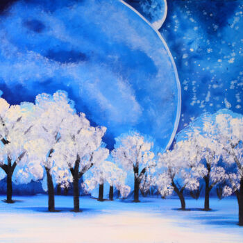 Painting titled "Cosmic Winter Wonde…" by Tetiana Surshko (SurshkoArt), Original Artwork, Oil