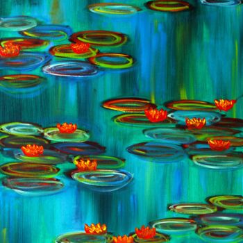 Картина под названием "Abstract Lilies on…" - Tetiana Surshko (SurshkoArt), Подлинное произведение искусства, Масло