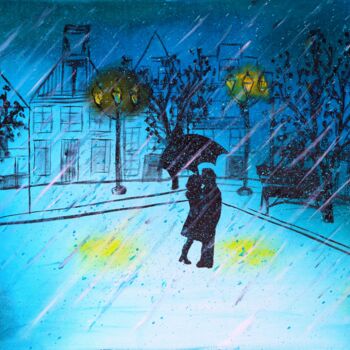 Peinture intitulée "City rain art Paint…" par Tetiana Surshko (SurshkoArt), Œuvre d'art originale, Huile