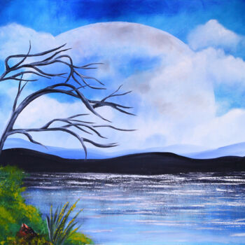 Картина под названием "Navy blue lake pain…" - Tetiana Surshko (SurshkoArt), Подлинное произведение искусства, Масло