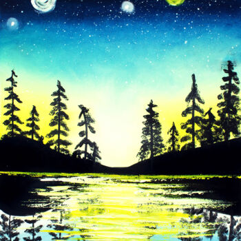 Картина под названием "Night landscape art" - Tetiana Surshko (SurshkoArt), Подлинное произведение искусства, Масло