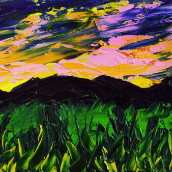 Peinture intitulée "Sunset sky mountain…" par Tetiana Surshko (SurshkoArt), Œuvre d'art originale, Huile