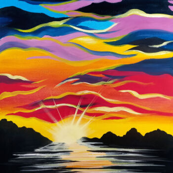 Painting titled "Sunrise at sea pop…" by Tetiana Surshko (SurshkoArt), Original Artwork, Oil