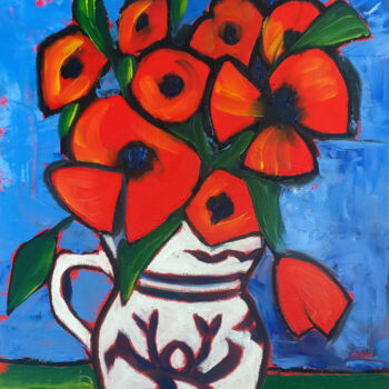 Peinture intitulée "Poppies in vase pai…" par Tetiana Surshko (SurshkoArt), Œuvre d'art originale, Huile