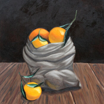 Schilderij getiteld ""Oranges in a bag"" door Tetiana Teresh, Origineel Kunstwerk, Olie