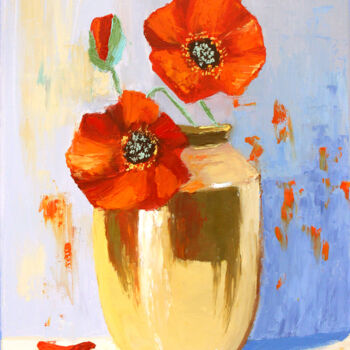 Peinture intitulée ""Poppies in a vase" par Tetiana Teresh, Œuvre d'art originale, Huile