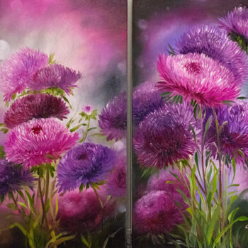 Painting titled ""ASTERS". MULTI- PA…" by Tetiana Tiplova, Original Artwork, Oil