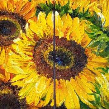 Painting titled ""BRIGHT SUNFLOWERS"…" by Tetiana Tiplova, Original Artwork, Oil