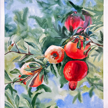 Pintura titulada "Pomegranate" por Tetiana Zelinska, Obra de arte original, Acuarela