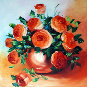 Schilderij getiteld "rozen" door Tetiana Gorbachenko, Origineel Kunstwerk, Olie