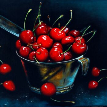 Pintura intitulada "Cherry Feast" por Tetyana Hamilton, Obras de arte originais, Óleo Montado em Armação em madeira
