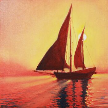 「Sailboat at Sunset」というタイトルの絵画 Tetyana Hamiltonによって, オリジナルのアートワーク, オイル