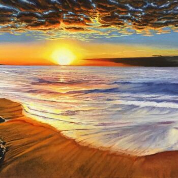 Schilderij getiteld "Golden shore" door Tetyana Hamilton, Origineel Kunstwerk, Olie
