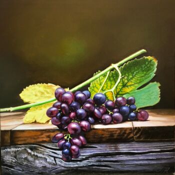 Painting titled "Grape Passion" by Tetyana Hamilton, Original Artwork, Oil Mounted on Wood Stretcher frame