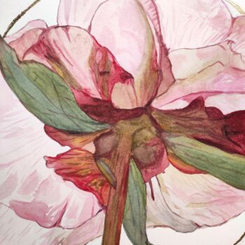 Painting titled "Peony in gold" by Tetyana Levchuk, Original Artwork, Watercolor