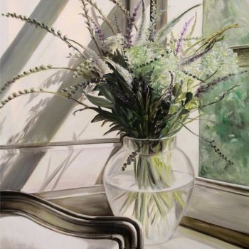 Peinture intitulée "Flores en la ventana" par Tetyana Marchenko (Mart), Œuvre d'art originale, Huile