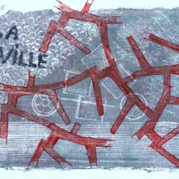 Gravures & estampes intitulée "La Ville" par Martine Brion, Œuvre d'art originale