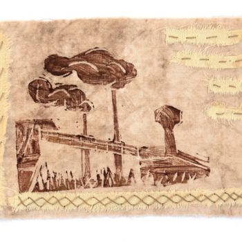 Incisioni, stampe intitolato "Pays noir" da Martine Brion, Opera d'arte originale, Incisioni su linoleum Montato su Cartone