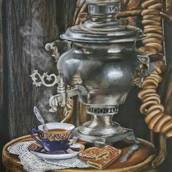 Картина под названием "Тульское чаепитие" - Татьяна Федорова (TFedorova21), Подлинное произведение искусства, Пастель
