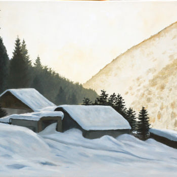 Картина под названием "Winter Dusk" - Tudor Gafton, Подлинное произведение искусства, Масло Установлен на Деревянная рама дл…