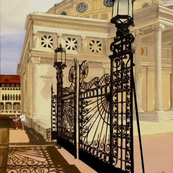 Painting titled "Romanian Atheneum" by Tudor Gafton, Original Artwork, Oil Mounted on Wood Stretcher frame