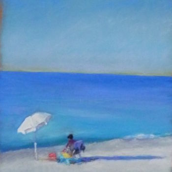 Drawing titled "le parasol blanc" by Th. Hutin, Original Artwork, Pastel