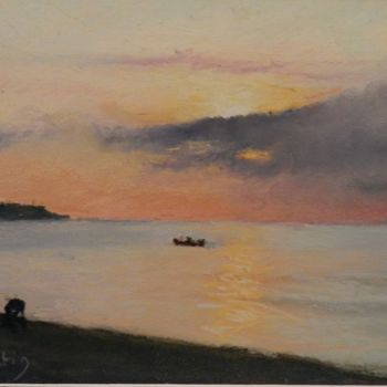 Drawing titled "lever de soleil sur…" by Th. Hutin, Original Artwork, Pastel