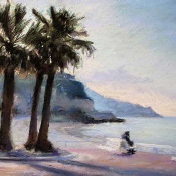 "les trois palmiers" başlıklı Resim Th. Hutin tarafından, Orijinal sanat, Pastel