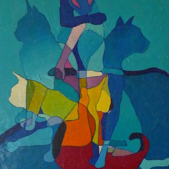 Peinture intitulée "chats-magiciens" par Th. Hutin, Œuvre d'art originale, Acrylique