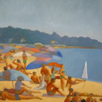 Peinture intitulée "souvenirs de plage…" par Th. Hutin, Œuvre d'art originale, Huile