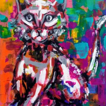 Painting titled "Kitty" by Thaís Coelho, Original Artwork, Acrylic