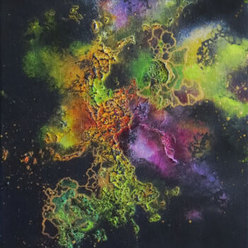 Painting titled "Nebulae" by Thaïs, Original Artwork, Acrylic Mounted on Wood Stretcher frame