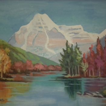 Pintura titulada "Lago e montanhas" por Thaíssa, Obra de arte original, Oleo