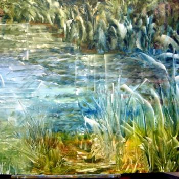 Peinture intitulée "A pond" par Anuradha Nalapat, Œuvre d'art originale, Huile