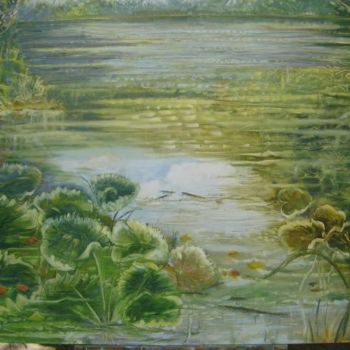 Peinture intitulée "Pond with lily" par Anuradha Nalapat, Œuvre d'art originale, Huile