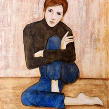 Ζωγραφική με τίτλο "Posture 2" από Thalie Cardo, Αυθεντικά έργα τέχνης, Λάδι Τοποθετήθηκε στο Ξύλινο φορείο σκελετό